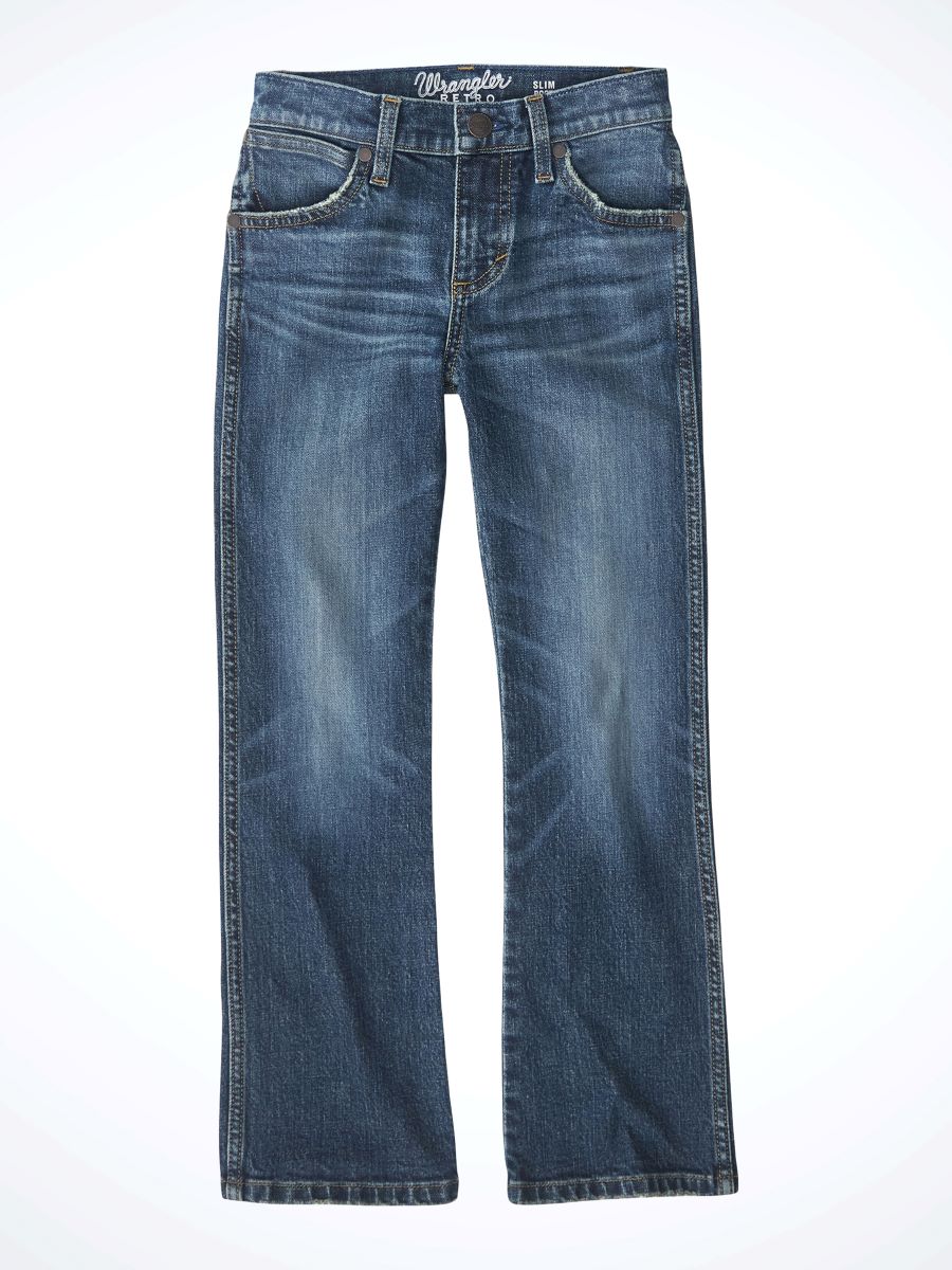 pair of boys Wrangler jeans on a white background