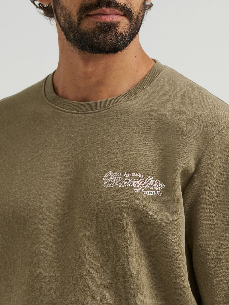 Olive 'Yee Haw' Crew Neck Men's Sweater by Wrangler®