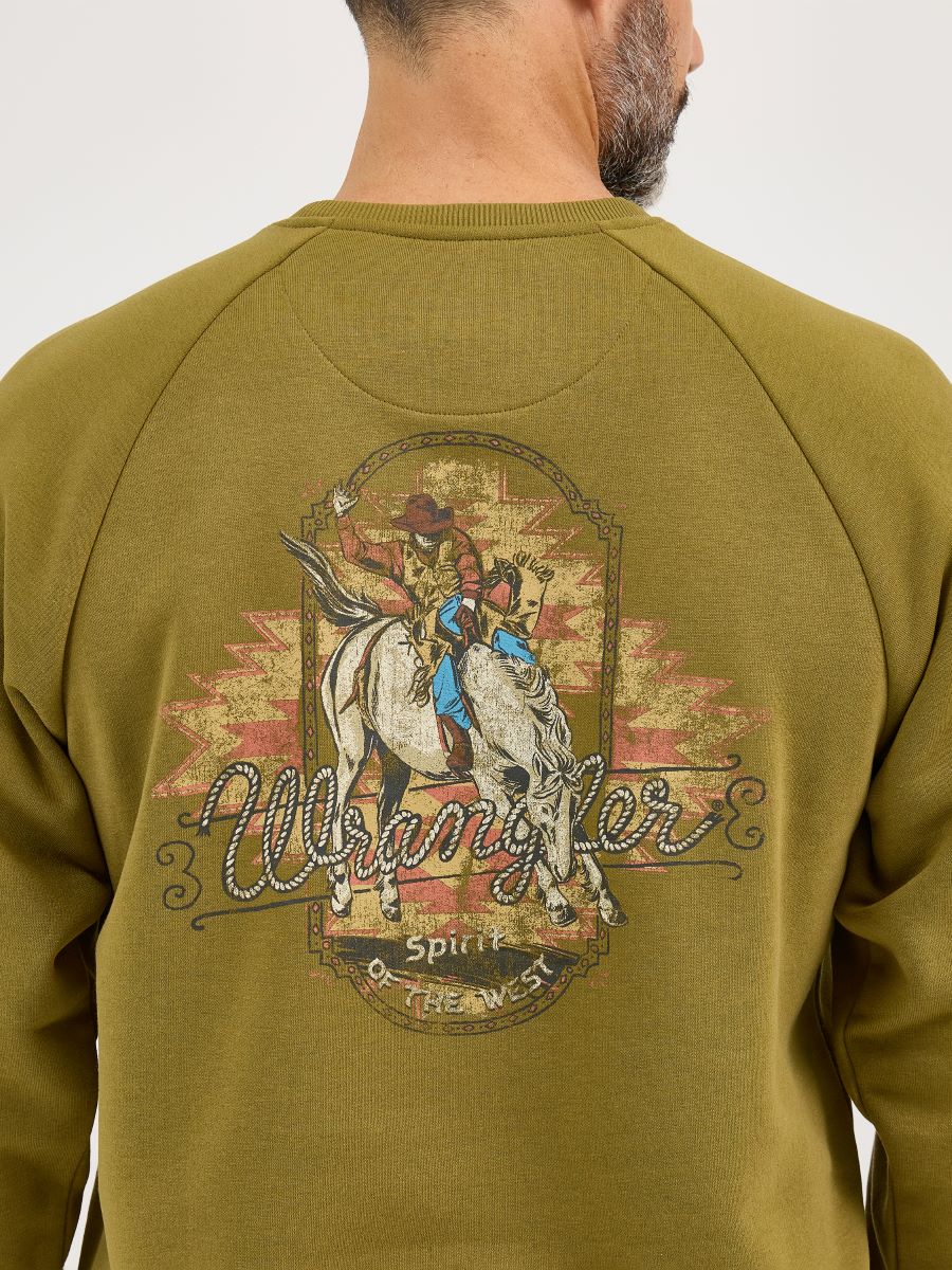 Olive 'Spirit of the West' Crew Neck Men's Sweater by Wrangler®