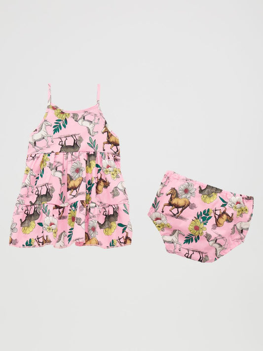Wrangler Pink children's outfit with floral and animal print on a white background