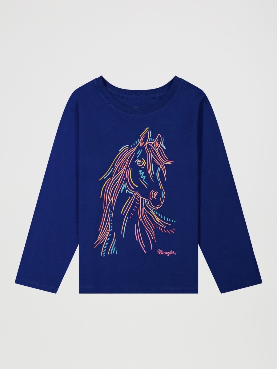 Colorful Horse Graphic Long Sleeve Girl's Shirt by Wrangler®