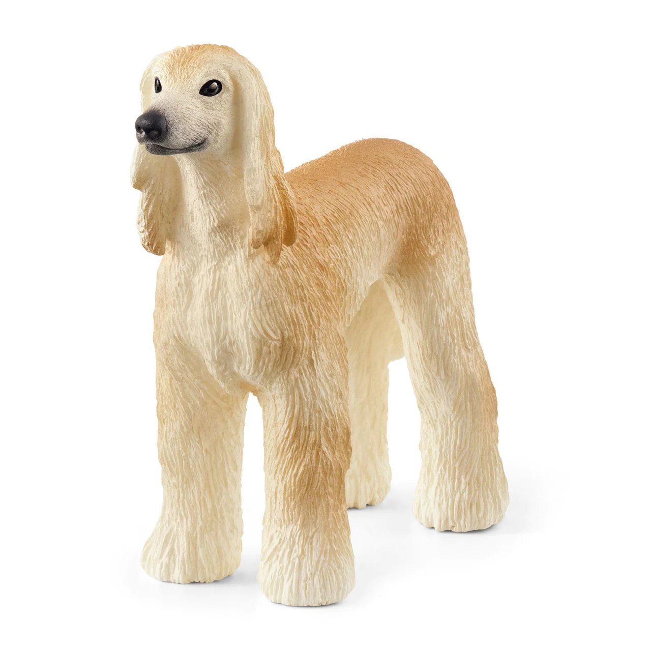 A beige-colored Schleich figurine of an Afghan Hound dog.