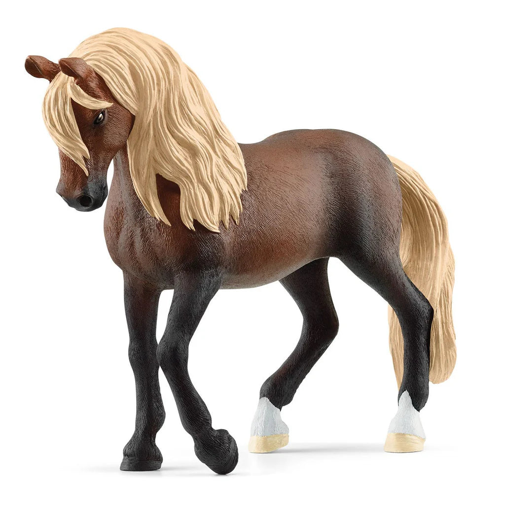 Brown Schleich horse figurine on white background