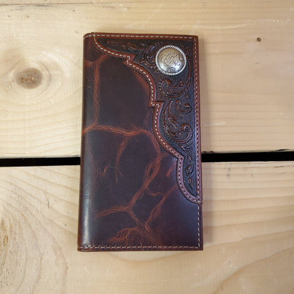 Chocolate Tooled Corner and Concho Men's Rodeo Wallet by Ariat®