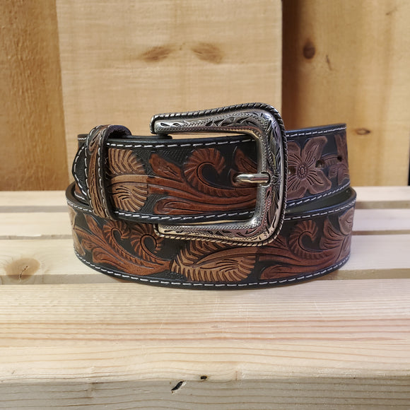 Tri Tone Floral Tooled Men's Belt by Ariat®