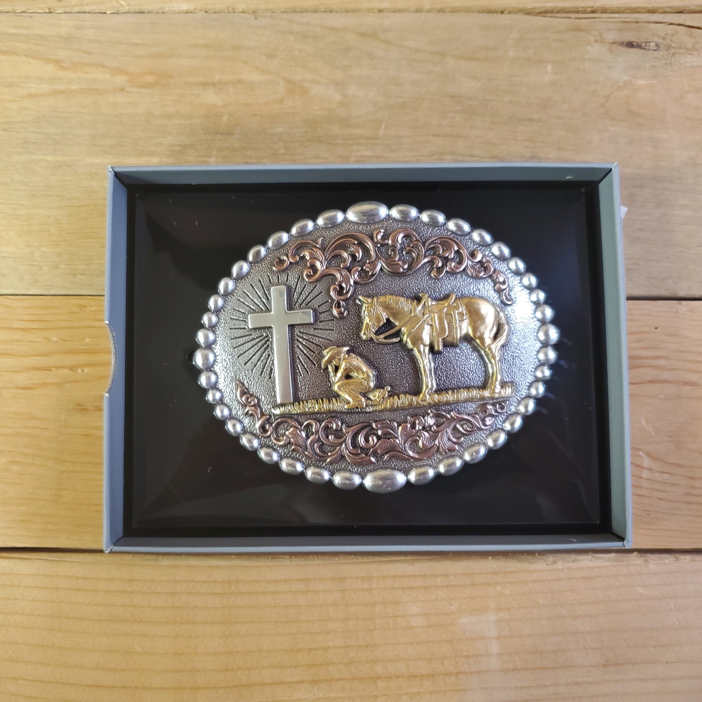 'Kneeling At The Cross' Tri-Tone Cowboy Belt Buckle by Nocona®