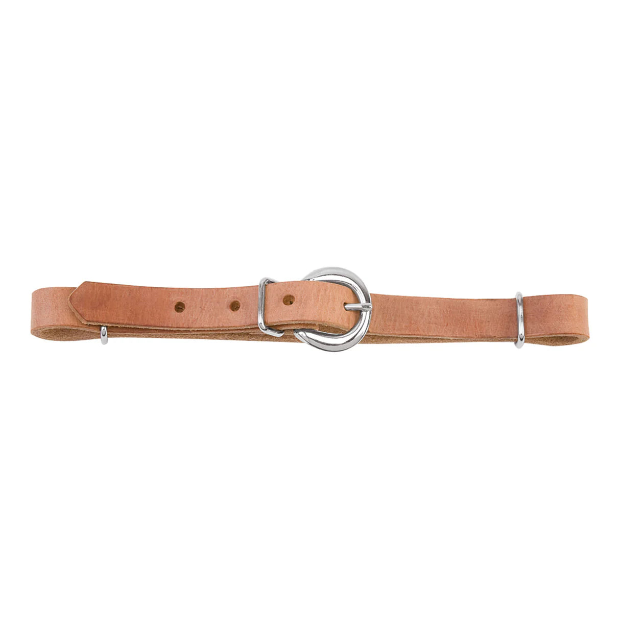 leather curb strap with nickel plated hardware on a white background
