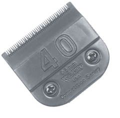 A gray metal clipper blade with the number 40 embossed on it, shown against a plain white background.