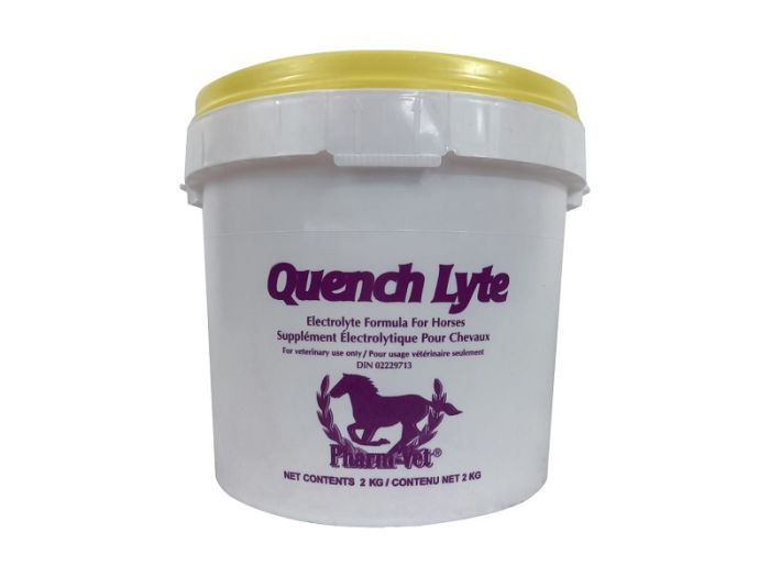 White bucket with yellow lid labeled 'Quench Lyte' on a white background