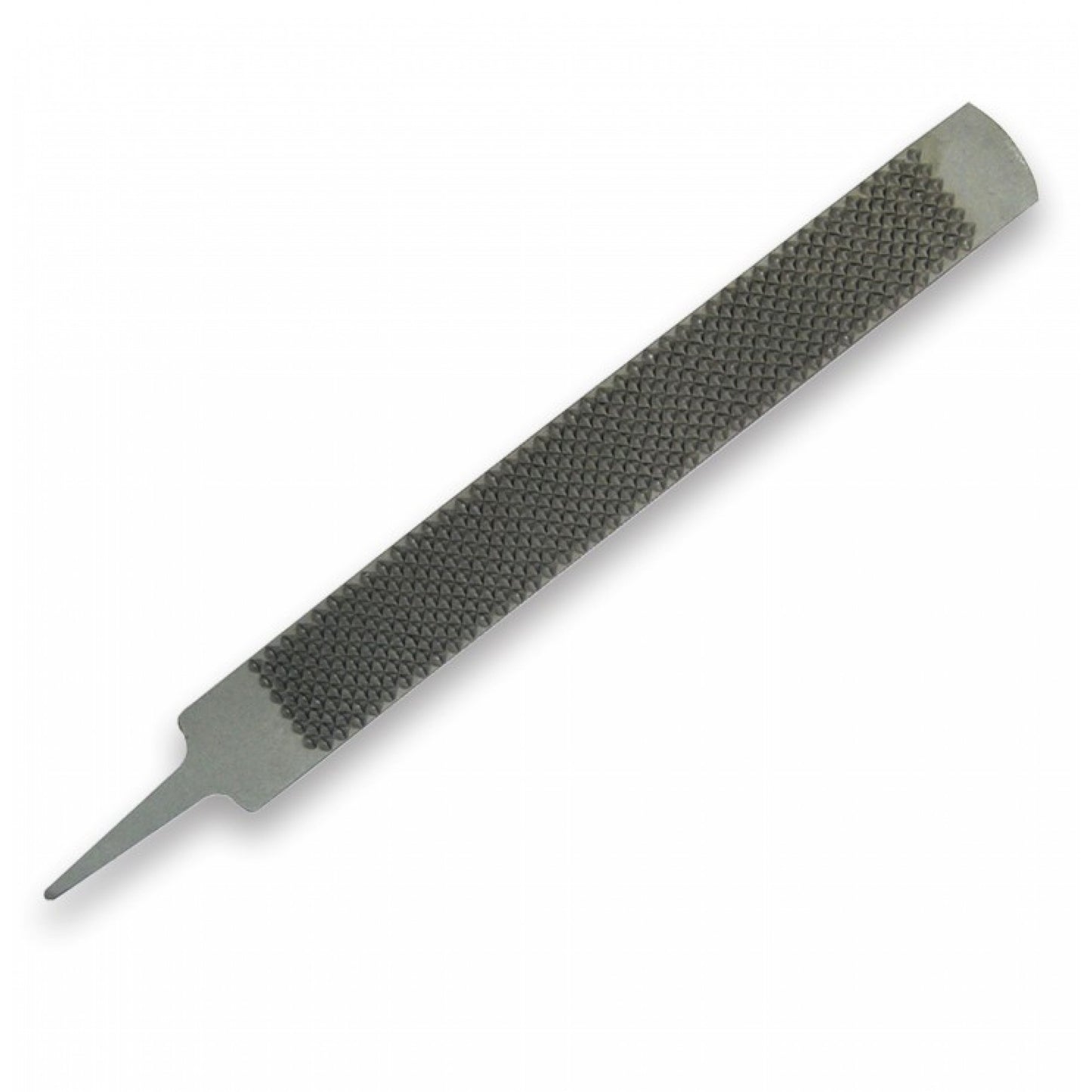 a metal hoof rasp on a white background