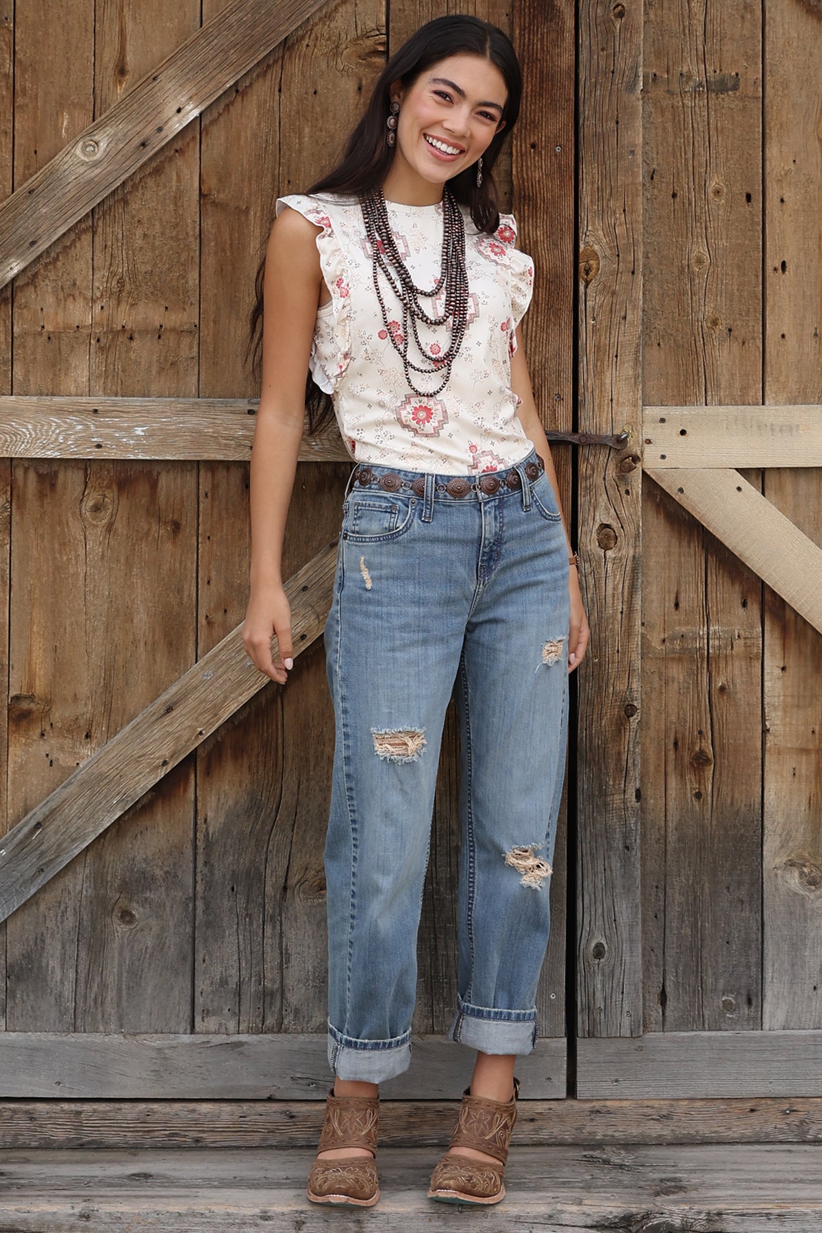 Cream Floral Rib Knit Women's Tank Top by Cruel Denim®