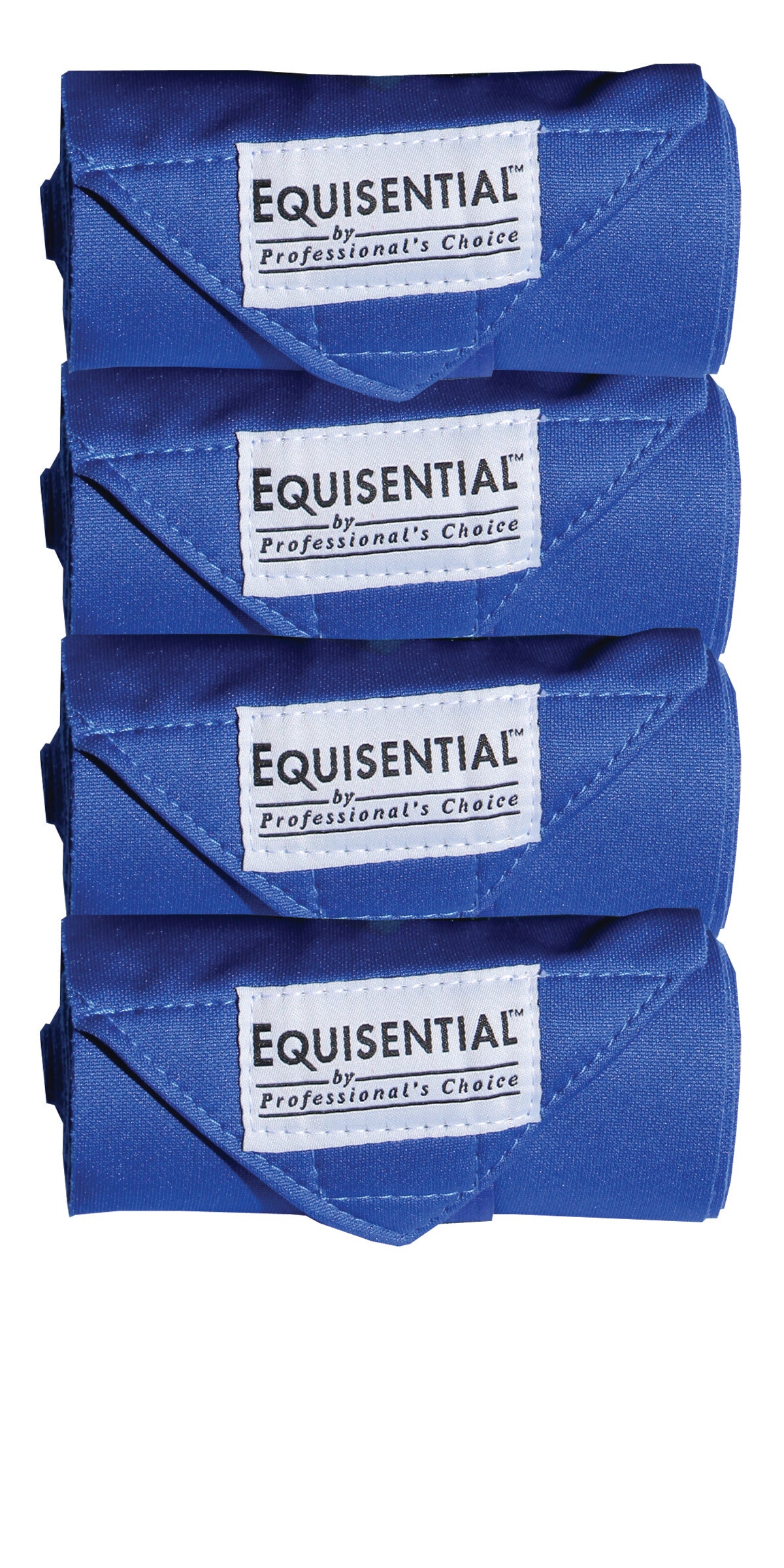 four blue polo bandages with the word 'equisentiale' on a white background