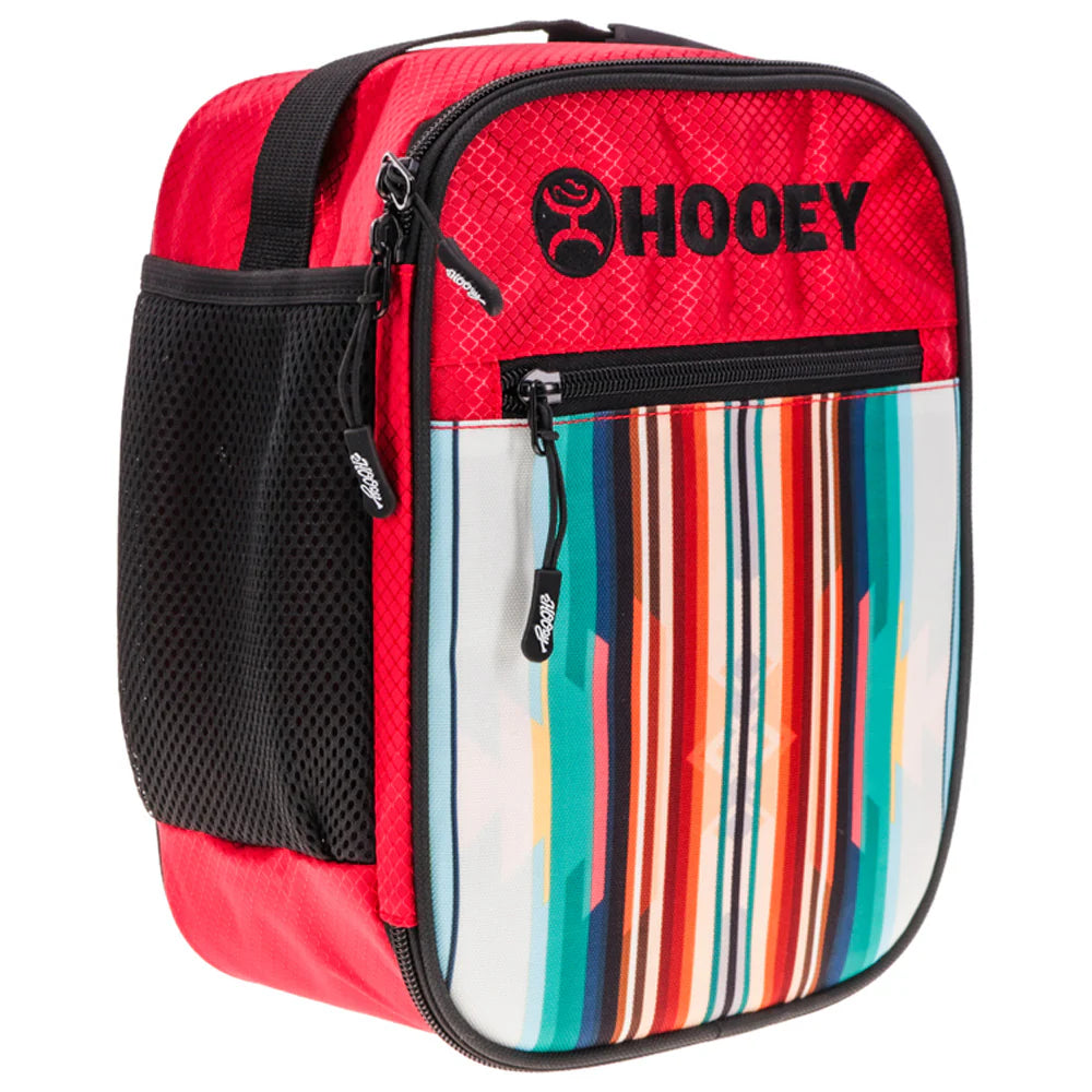 Red Hooey lunch bag on a white background