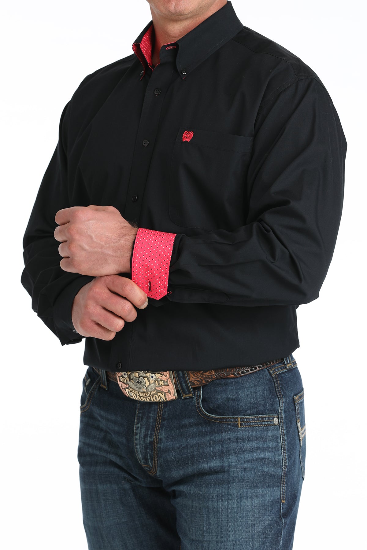 Solid Black With Pink Accents Classic Fit Men's Shirt by Cinch®