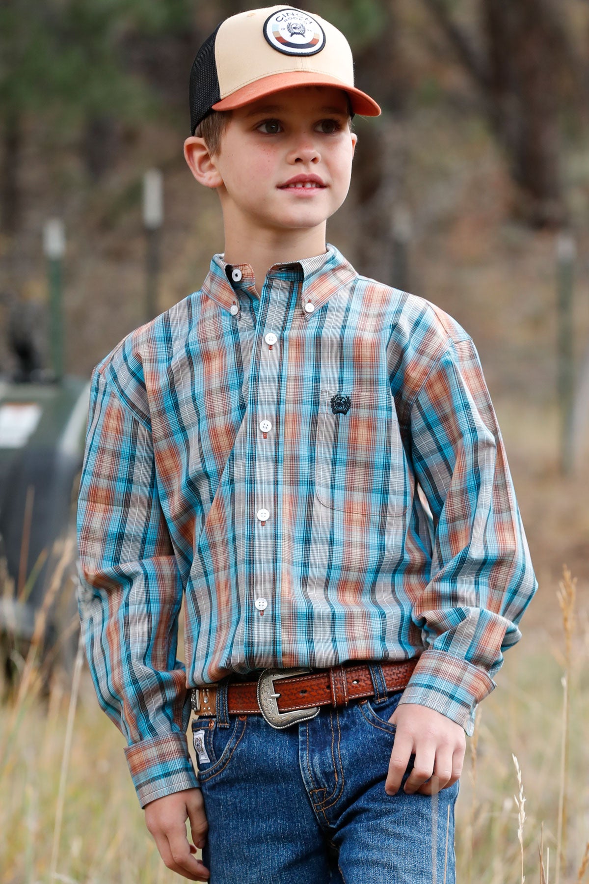 Rust & Blue Plaid Boy's Shirt by Cinch®