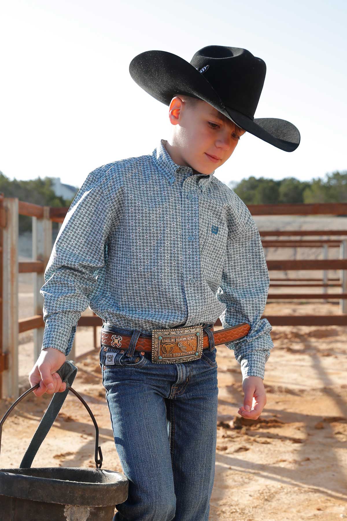 *MATCH DAD* Steel Geo Print Boy's Shirt by Cinch®