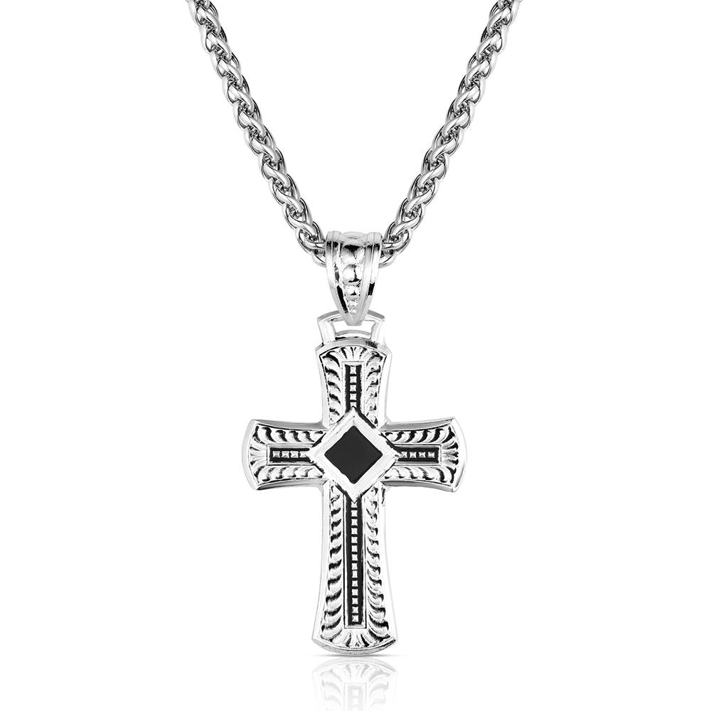 Montana Silversmiths Silver cross pendant necklace on a white background