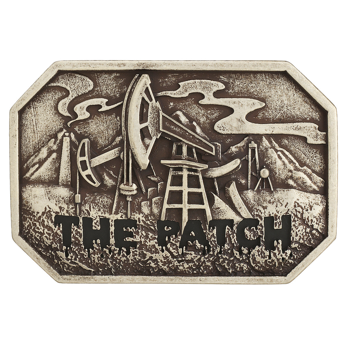 Belt buckle from Nocona with an engraved design on a white background