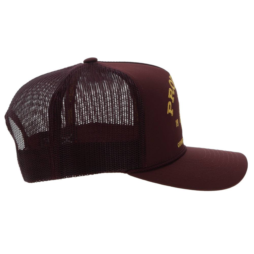 Maroon Hooey trucker cap with mesh back on a white background