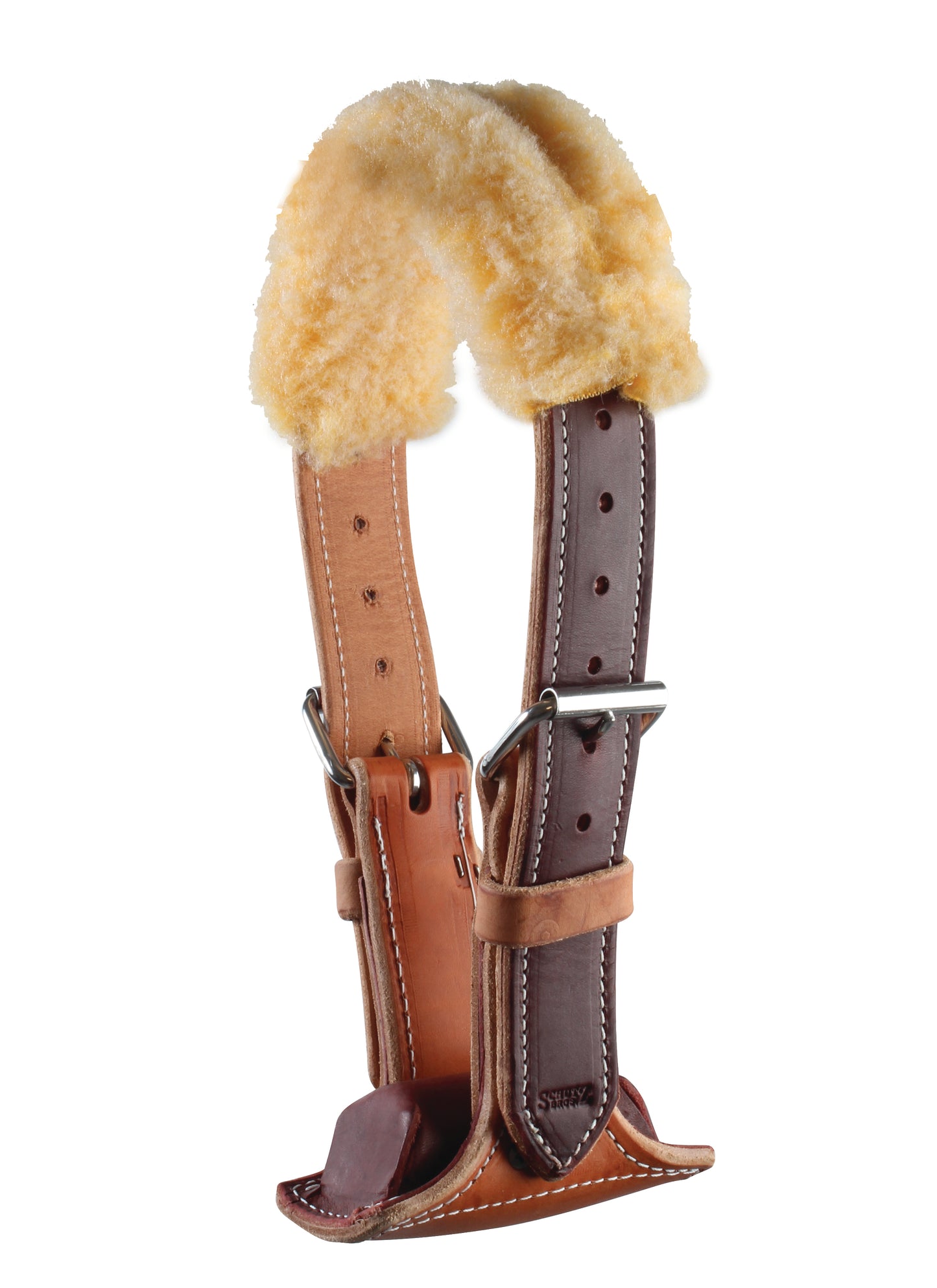 a leather cribbing collar with a fleece lining