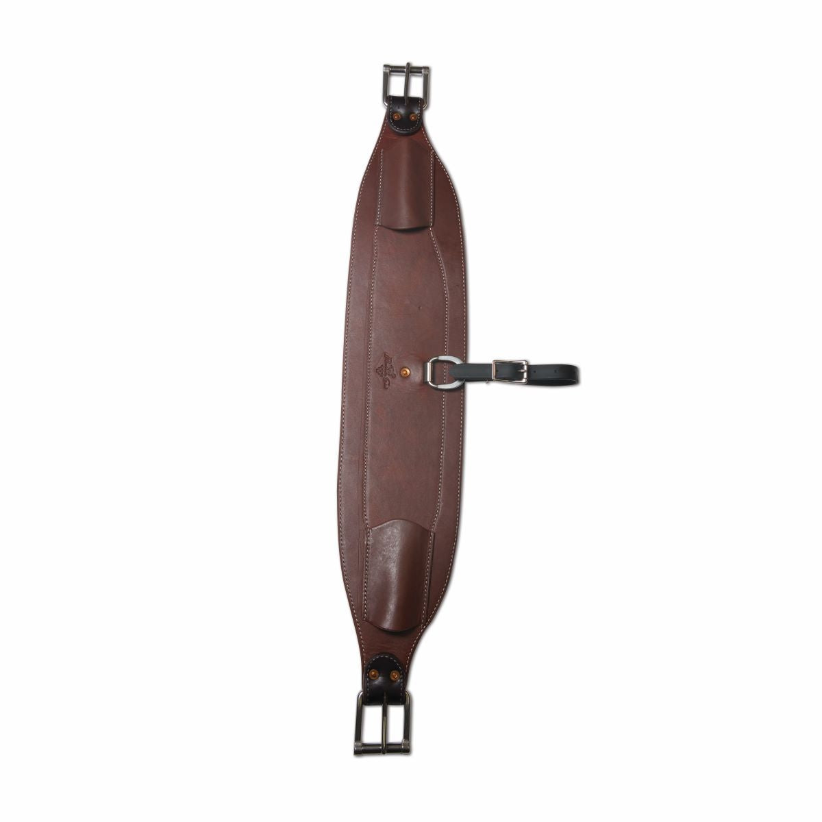 Brown leather Professional's Choice cinch with metal buckles on a white background