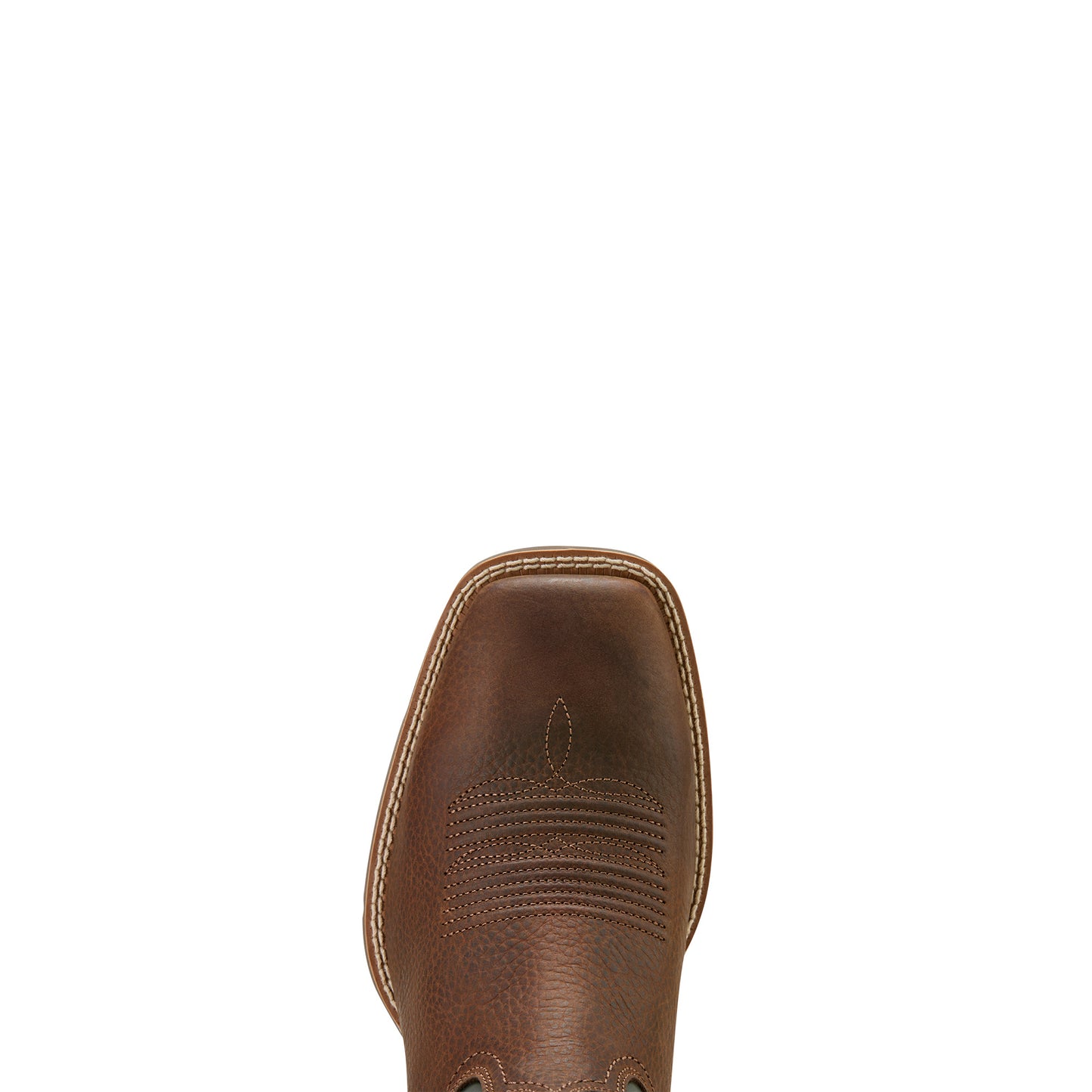 a close up of a square toe on a cowboy boot