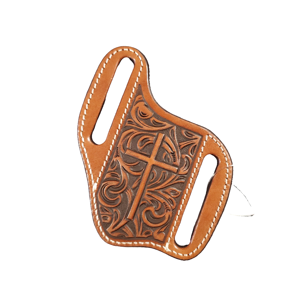 Brown Engraved Cross Pancake Knife Sheath by 3D®