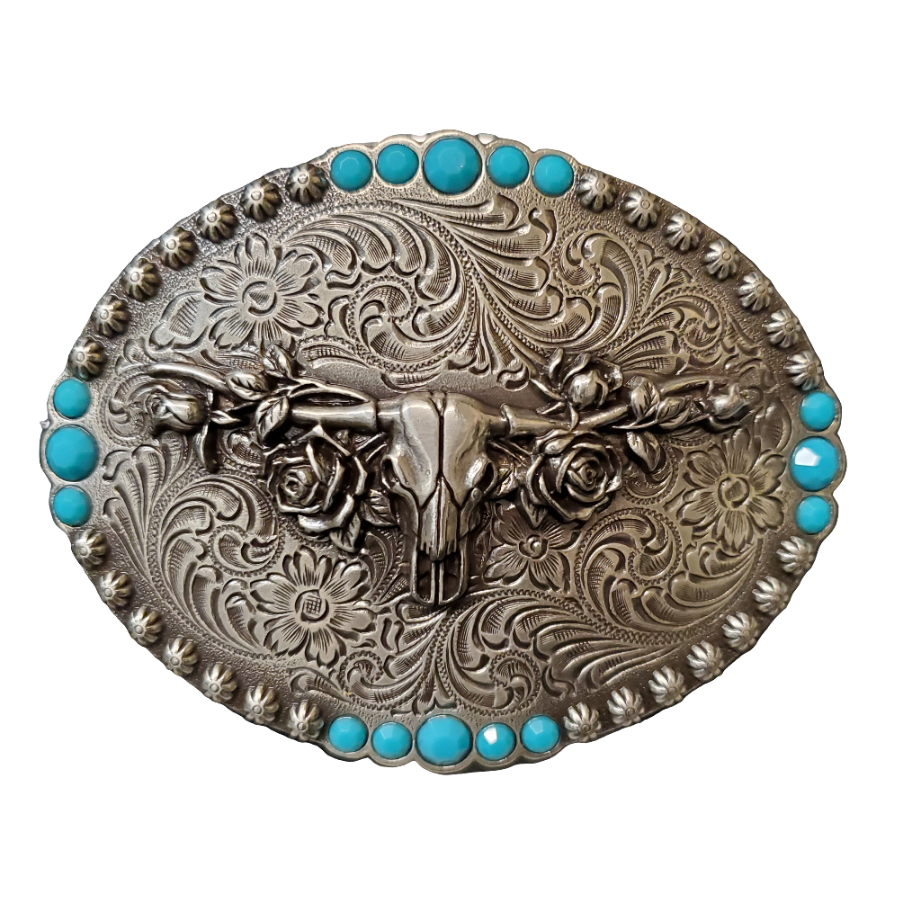Wild Rose Steer Skull Belt Buckle by Blazin Roxx®