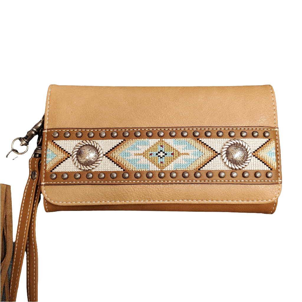 Tan Southwest Concho Tri-Fold Women's Wallet by Nocona®