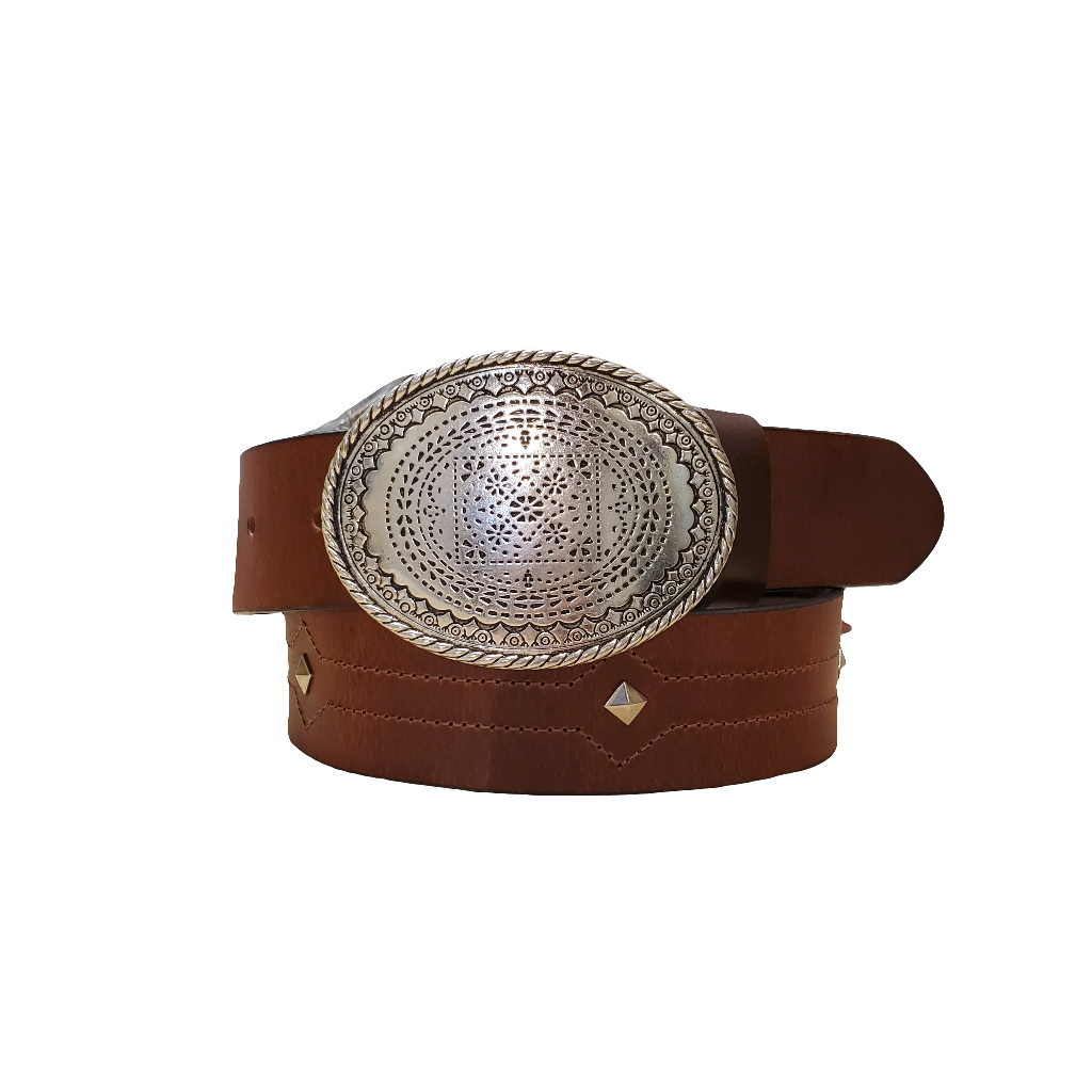 Studded Mahogany Leather Men's Belt