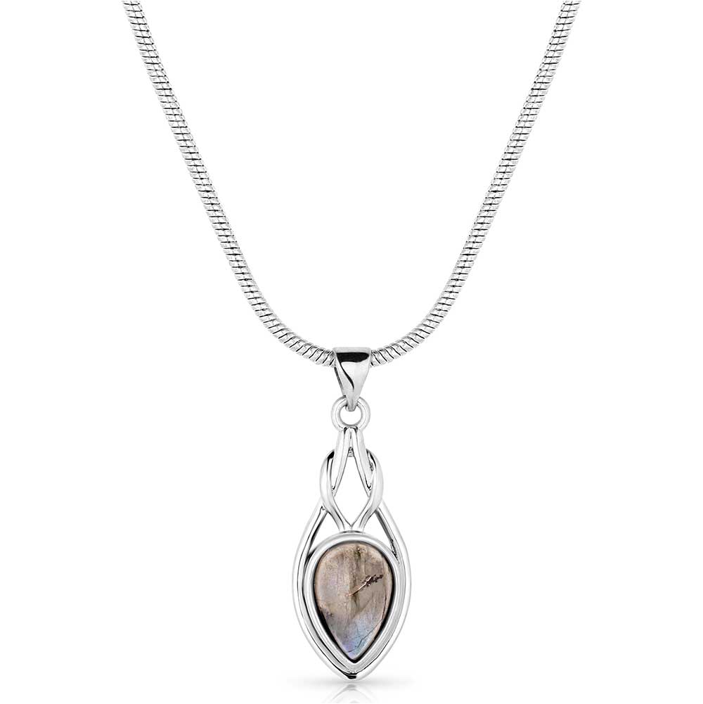 Silver Montana Silversmiths pendant necklace with a heart-shaped gemstone on a white background