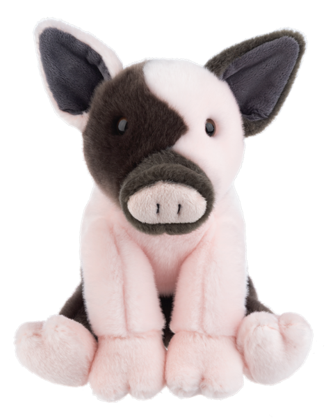 Plush Ganz toy pig with black face and pink body on a white background