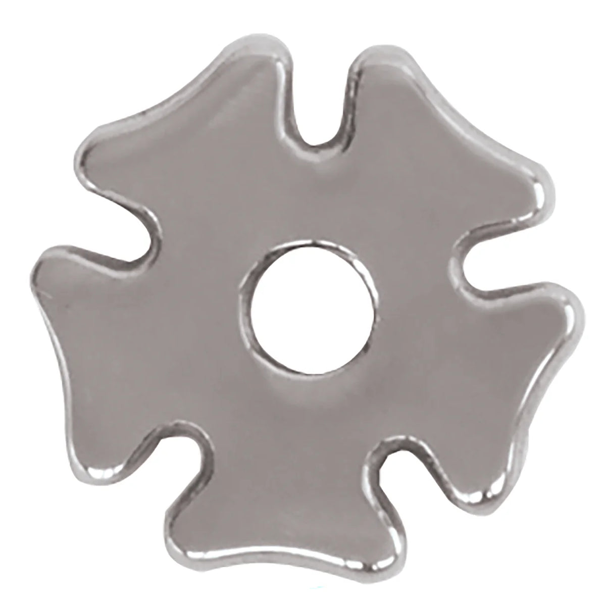 A metallic silver five-pointed star-shaped hardware piece with a central hole, shown on a plain white background.
