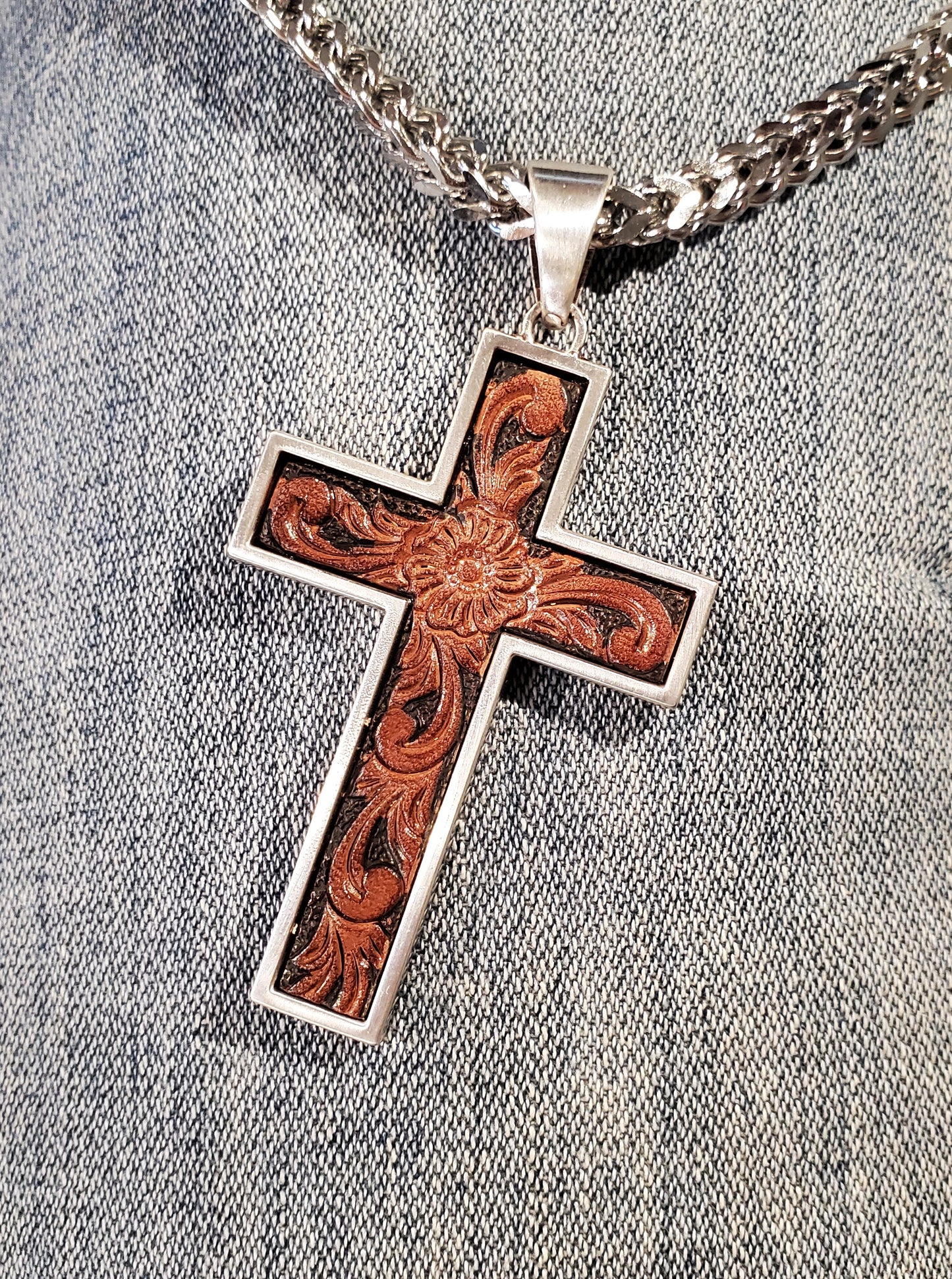 Leather Inlay Cross Men's Necklace by Twister®