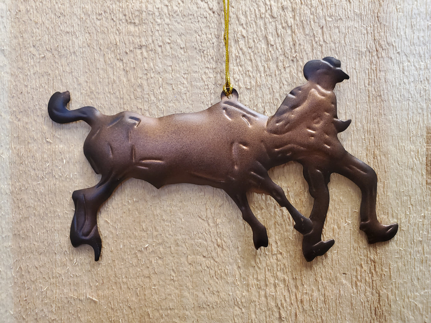 Metal Steer Wrestling Silhouette Tree Ornament