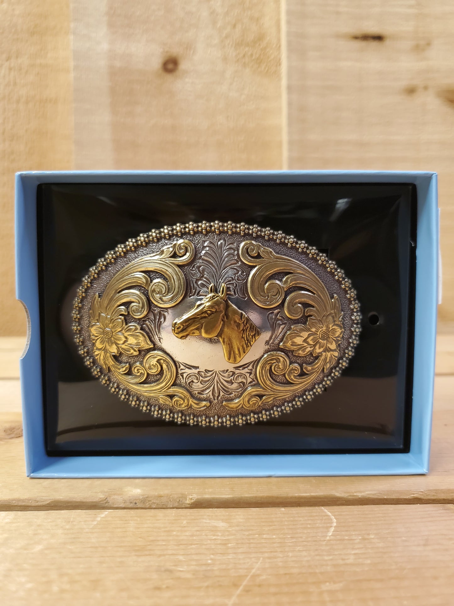 Antiqued Two-Tone Oval Horse Head Buckle by Nocona®