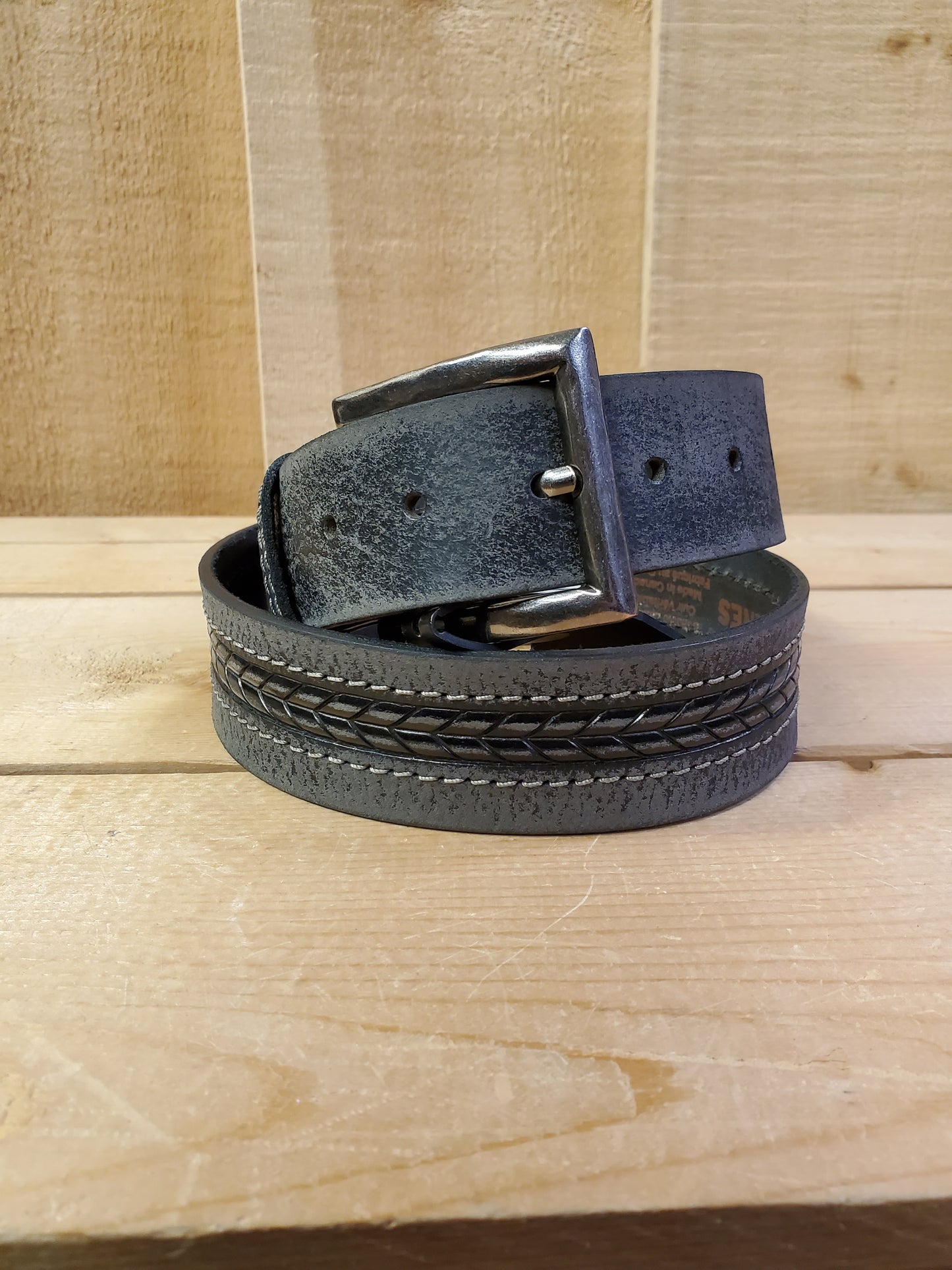 Black 'Center Braid' Leather Men's Belt