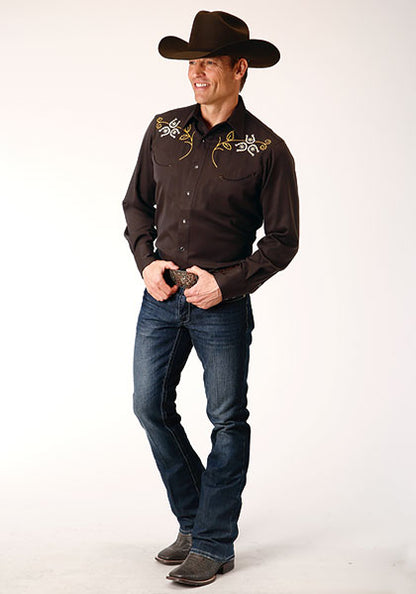Old West™ Brown Embroidered Men's Shirt by Roper®