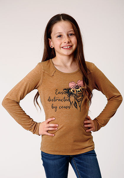 'Distracted by Cows' Long Sleeve Girl's T-Shirt by Roper®