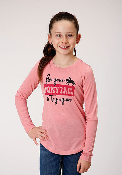 'Fix Your Ponytail' Long Sleeve Girl's T-Shirt by Roper®