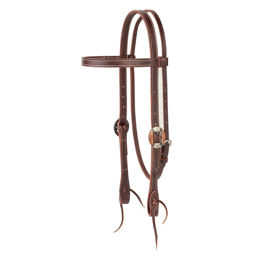 Brown leather horse bridle on a white background