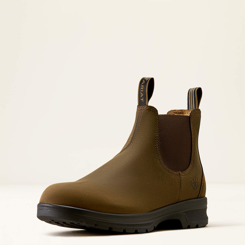 Pull on Ariat leather shoe in brown color on a white background
