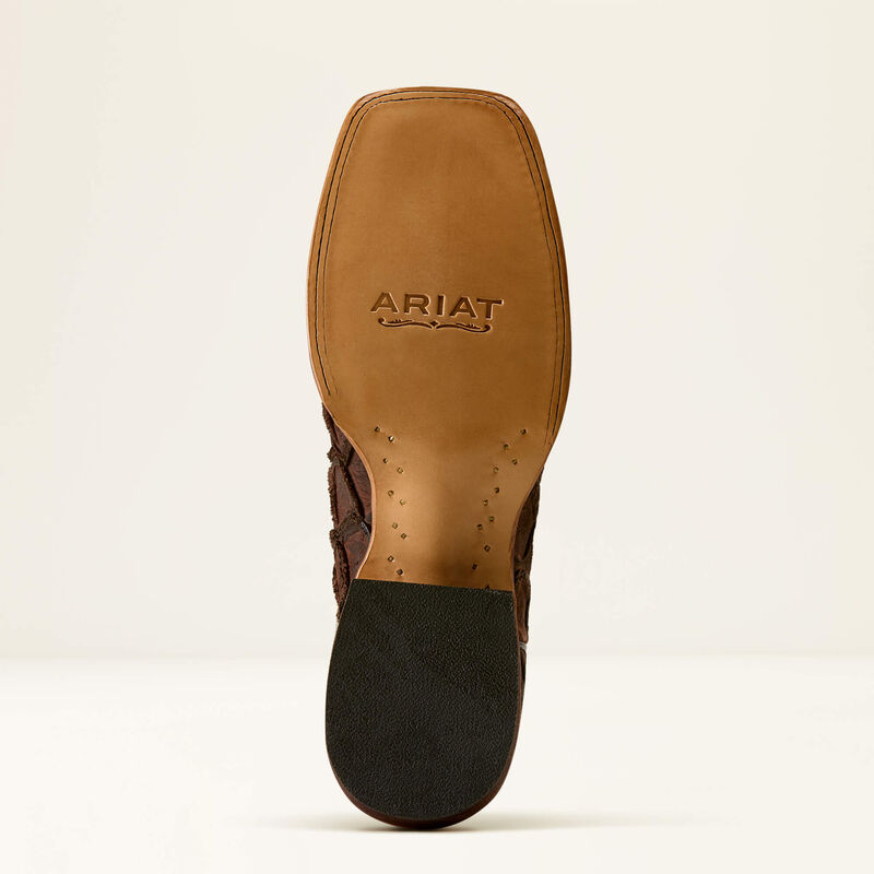 Leather sole of an Ariat boot on a white background