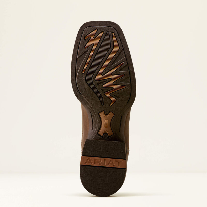 Sole of an Ariat leather boot on a white background
