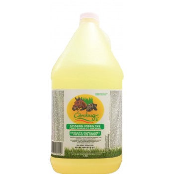 Yellow bottle of Citronella insect repellent for pets on a white background