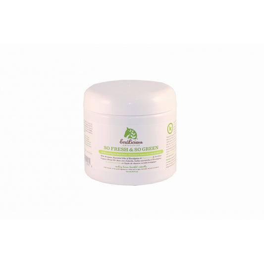 a white container of so fresh & so green equine body balm on a white background
