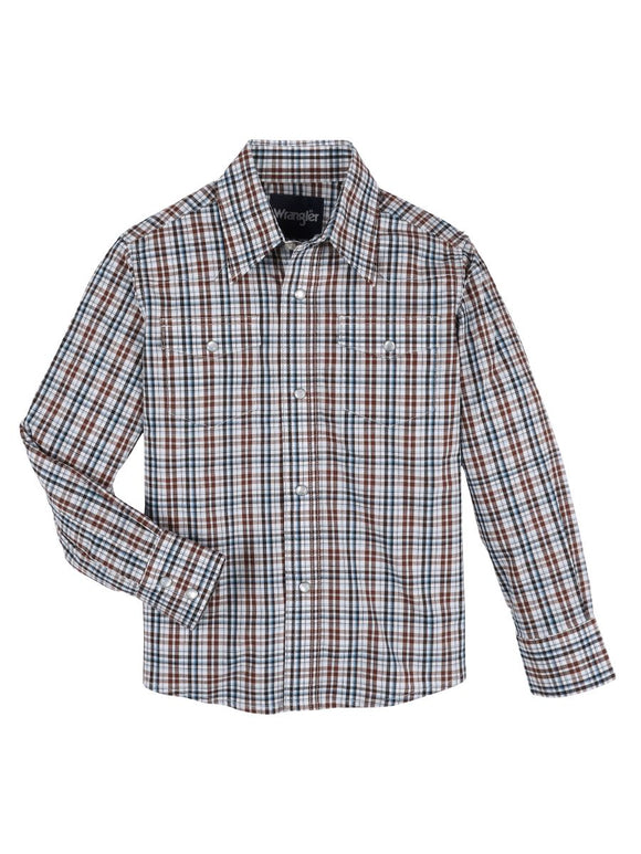 Brown and Navy Plaid Boy's Shirt by Wrangler®