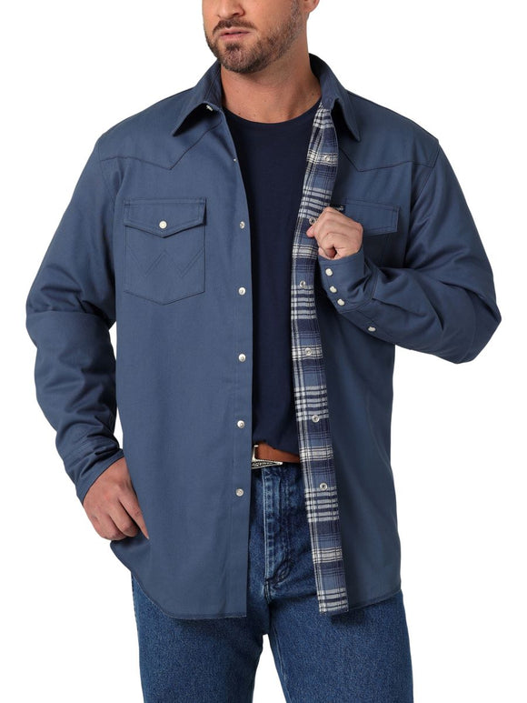 Steel Blue Lined Cowboy Cut Work Men's Shirt by Wrangler®