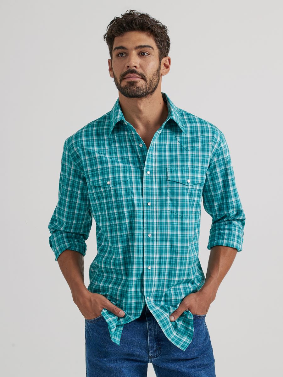 Teal Plaid Men's Shirt by Wrangler®
