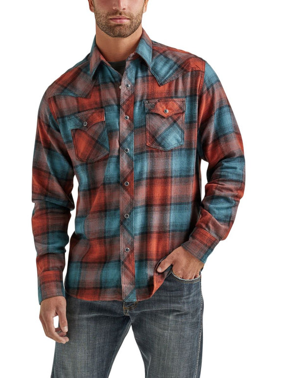 Retro™ Rust & Teal Plaid Flannel Men's Shirt by Wrangler®